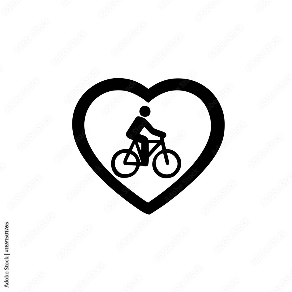 Fototapeta premium Cycling icon inside heart symbol vector design representing healthy lifestyle and outdoor activity