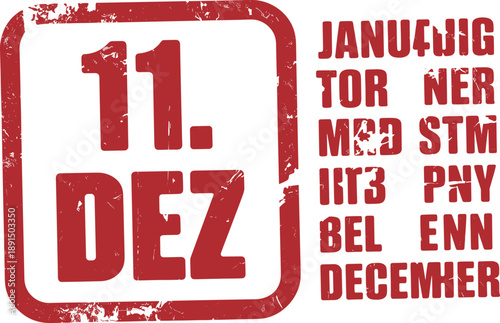 January eleventh birthdate stamp, red grunge typography badge, German text design, vintage calendar mark, isolated white background, vector illustration symbol