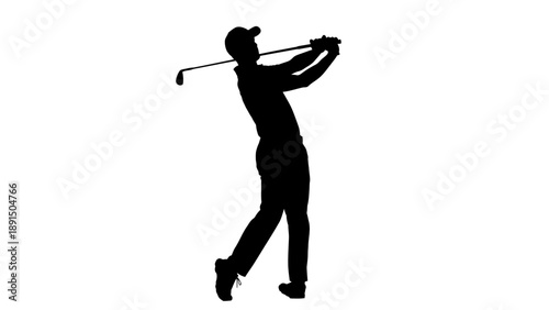 Silhouette of a golfer swinging a club isolated on white.