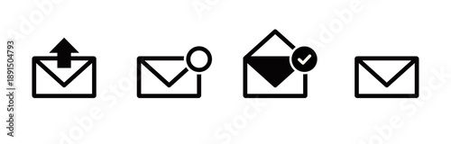 メール送信から確認完了までの操作フローを表すシンプルアイコンセット