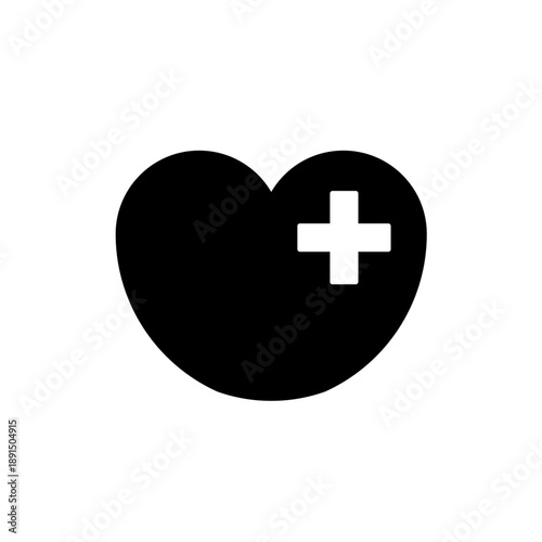 プラスマーク付きのハートで健康や医療を表すシンプルアイコン