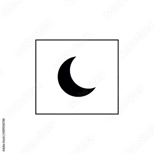 Simple black crescent moon symbol in square frame