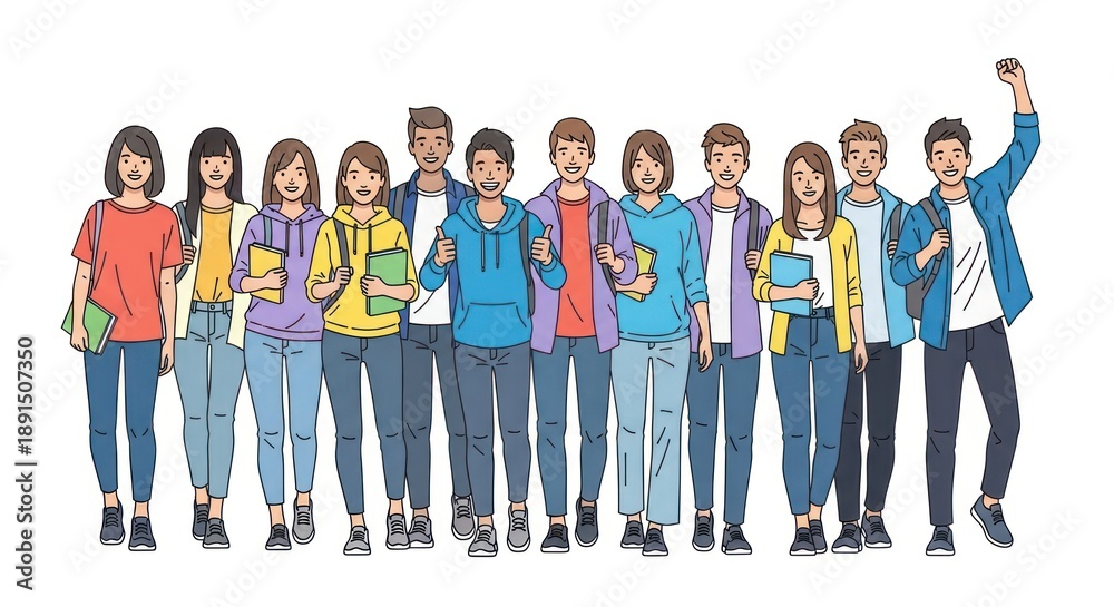 Fototapeta premium Diverse group of happy young students standing together