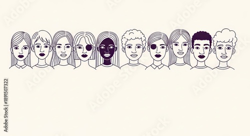 Diverse group of illustrated people showing ethnicity and individuality