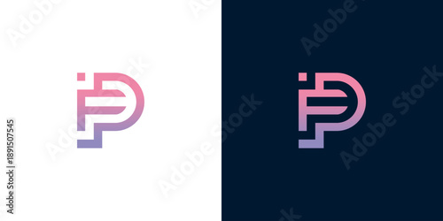 Modern and minimalist P letter logo crafted with clean lines and a stylish pink-purple color transition, perfect for diverse brand identities seeking innovation and a sleek visual appeal