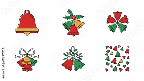 Christmas Bells Collection: Festive Icons and Seamless Pattern