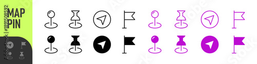 Map pin location icon set. Map markers isolated on white background. Black pointer GPS location symbol. Vector illustration. Color icon set