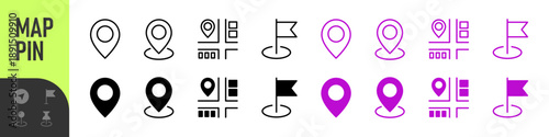 Map pin location icon set. Map markers isolated on white background. Black pointer GPS location symbol. Vector illustration. Color icon set