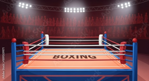 Wallpaper Mural Empty boxing ring in illuminated sports arena with audience Torontodigital.ca