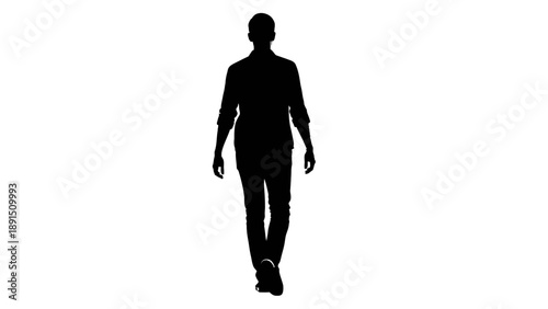 Silhouette of a man walking forward on a white background.