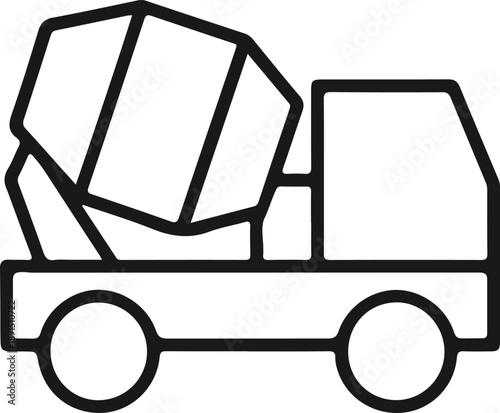 Simple line drawing black line art icon of a concrete mixer truck