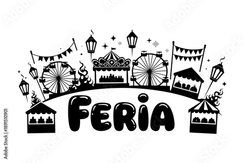 Festival night fun fairgrounds: festive lanterns, ferris wheels, carnival tents