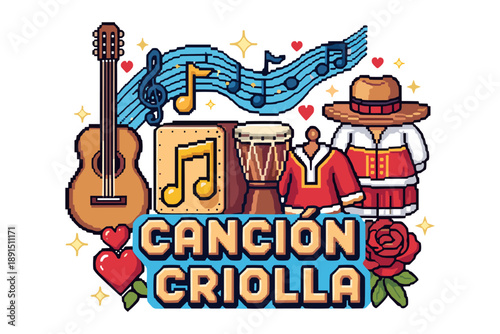 Pixel art celebration of traditional peruvian music and dance