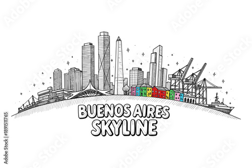Detailed cityscape of buenos aires with iconic skyline and colorful highlights