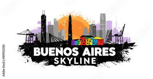 Vibrant buenos aires skyline with colorful buildings and urban silhouette