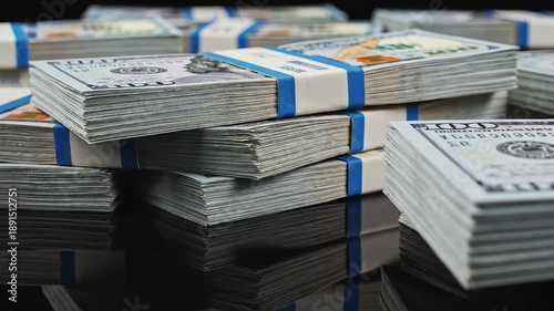 Stacks of bundled hundred dollar bills