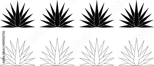 Agave and Aloe Outline Icon Set  Desert Succulent Botanical Symbols