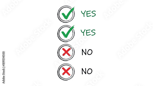 Decision Indicators: A visual guide illustrates the concepts of yes and no, using check marks and cross marks, respectively, to simplify decision-making processes.
