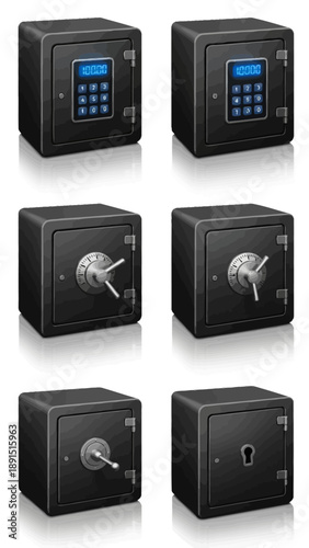 Collection of Modern Safes: Digital Lock, Combination Dial, Keyhole - Security Icons