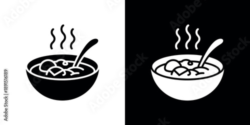 Two black and white depictions of a bowl of cereal with a spoon