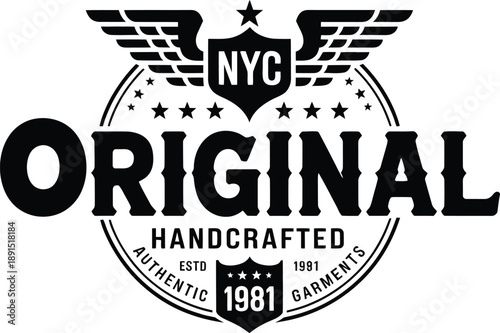 Black and white original handcrafted garments with N Y C wings and stars