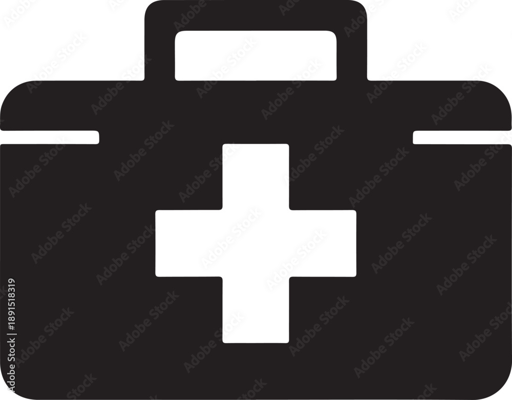 Obraz premium First Aid Kit Medical Symbol Silhouette Emergency Medical Kit Icon Illustration Healthcare First Aid Box Black Symbol