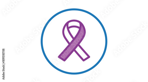 Purple ribbon symbolizing cancer awareness in a circular frame, vector illustration
