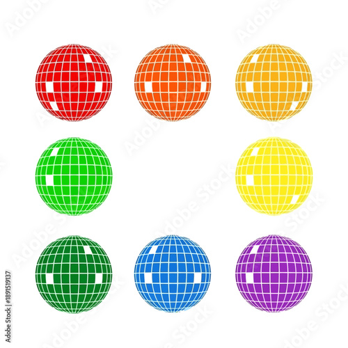 Colorful Disco Balls Grid, Party Celebration, Retro Dance Floor Lights