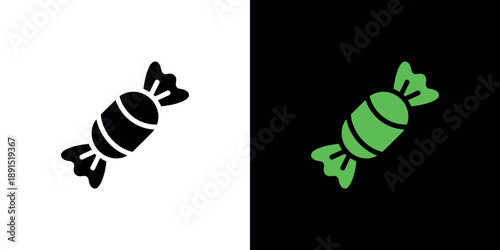 Two candy illustrations one black and one green on contrasting backgrounds
