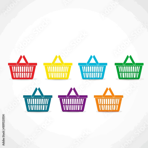 Colorful Shopping Baskets Collection on White Background