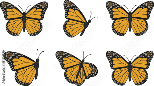Stylized Yellow Butterfly Illustration Set – Decorative Wings and Nature Design