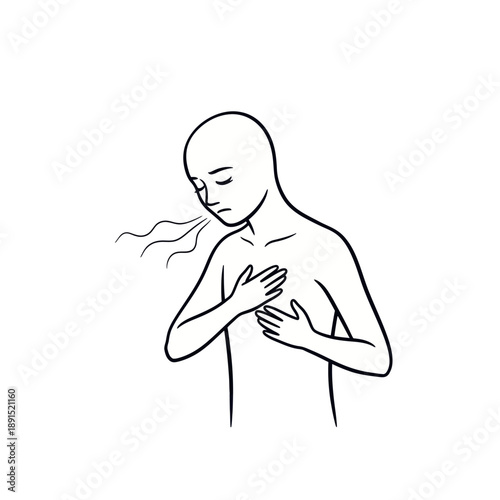 Man Experiencing Chest Pain and Coughing.
