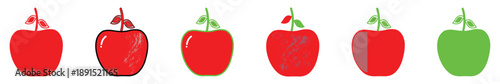 Red and Green Apple Vector Collection, Diverse Fruit Icons and Illustrations Isolated on White.