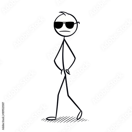 Man Walking with Sunglasses Simple Illustration.