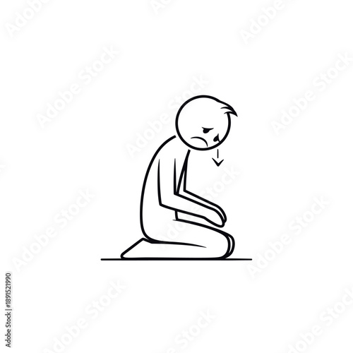 Sad Man Kneeling on Ground Unhappy.