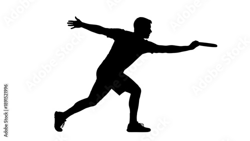 Silhouette of a man throwing a frisbee against a white background.