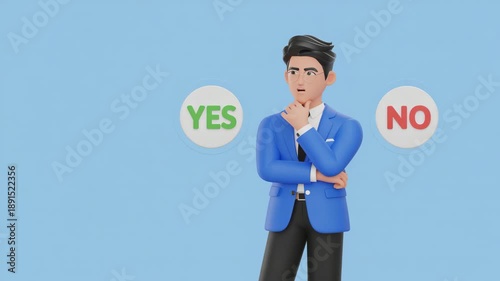 Businessman in dilemma choosing between yes and no options