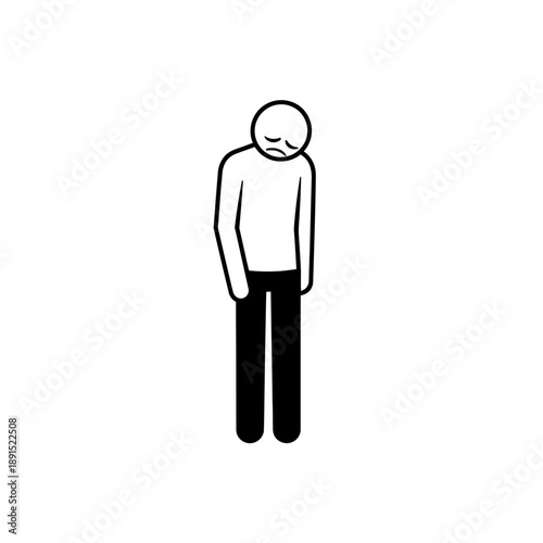 Sad Person Standing Alone with Head Down.