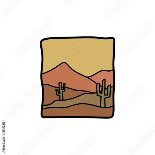 Abstract Desert Landscape Illustration with Cactus