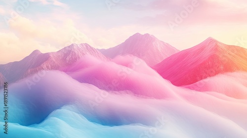 Ethereal Mountain Peaks Shrouded in Dreamy Pastel Clouds at Sunrise