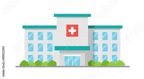 Wallpaper Mural Modern hospital building exterior with red cross icon Torontodigital.ca