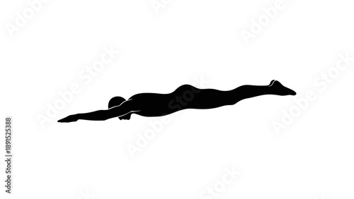 Silhouette of a swimmer gliding through water with outstretched arms.