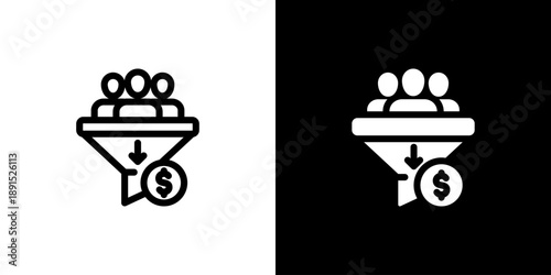 Sales Funnel icon concept with flat Black White Background. Vector illustration.