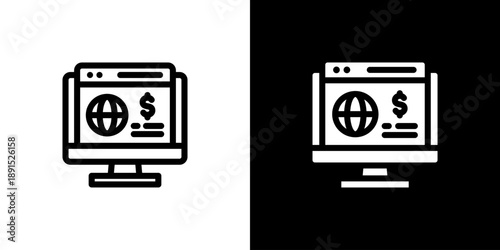 Online Business icon concept with flat Black White Background. Vector illustration.