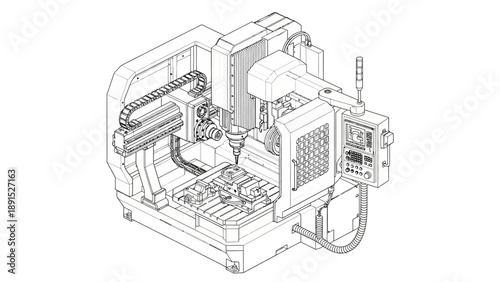Industrial CNC Machine Blueprint Drawing: Precision Engineering and Manufacturing