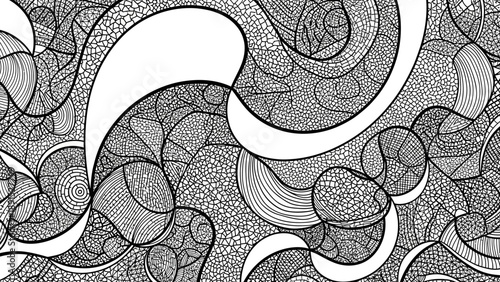 Intricate Abstract Black and White Organic Pattern with Swirling Lines and Textures