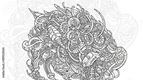 Intricate Steampunk Dragon Head Illustration - Detailed Mechanical Fantasy Creature