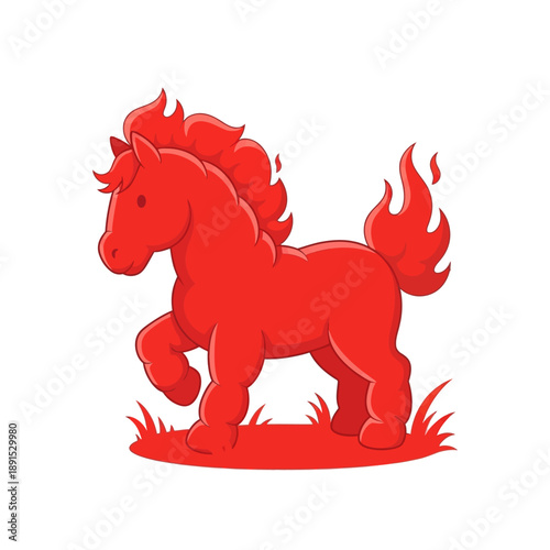 Red Horse Illustration with Flames.