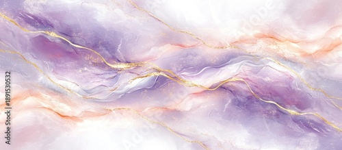 Ethereal Lavender and Peach Abstract with Gold Veins, Watercolor Texture