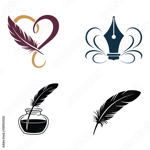 Vintage writing tools set with quill and ink